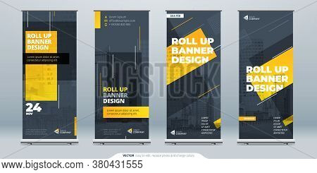 Business Roll Up Banner. Abstract Roll Up Background For Presentation. Vertical Roll Up, X-stand, Ex