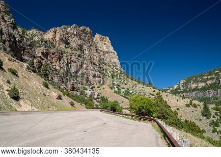 The Imposing, Winding Twisty Mountain Road Through Tensleep Canyon, Part Of The Cloud Peak Skyway Th