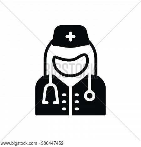 Black Solid Icon For Medical-assistance-woman-doctor Physician Provider Helthcare Stethoscope Medica