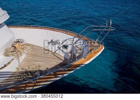 Bow Of A Beautiful Yacht On Sea Water