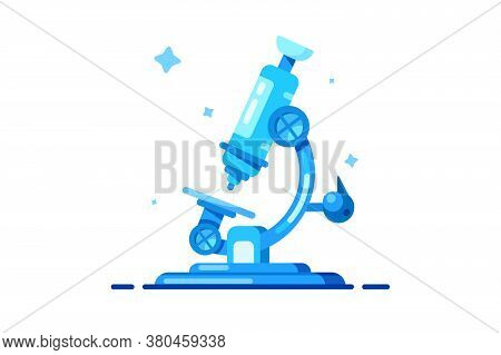Modern Scientific Microscope Icon In Flat Style.