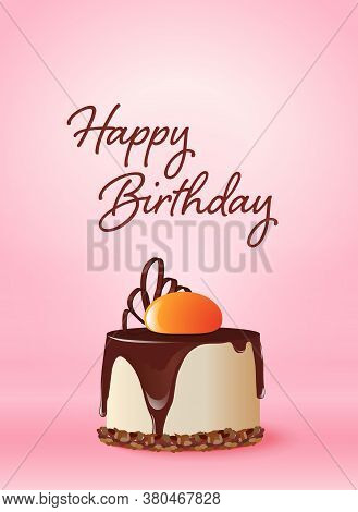 Birthday Greeting Card With Mini Cake On A Pink Bright Background