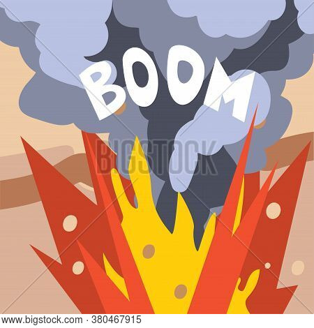 Explosion Of Dynamite In Quarry, Mining And Metal Extraction, Metallurgical Industry Concept Vector 