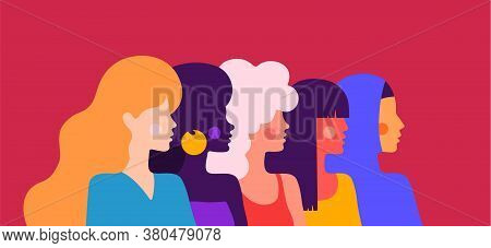 Women Silhouette. Modern Flat Character. Simple Character Of Women Of Different Nationalities, Races