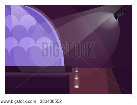 Concert Stage Flat Color Vector Illustration. Nightclub Performance Spot With Spotlight. Theater Pla