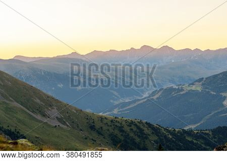 Beautiful Mountain Landscape In Pyrenees, Andorra In Summer.
