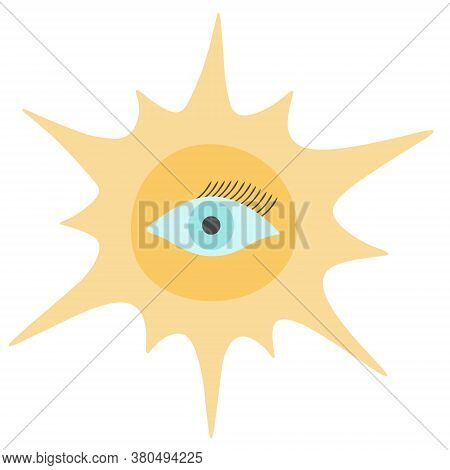 The Sun And An Eye With Lashes. Boho Style. Magic Symbol Of Clairvoyance. Vector Illustration. Isola