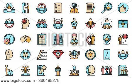 Headhunter Icons Set. Outline Set Of Headhunter Vector Icons Thin Line Color Flat On White
