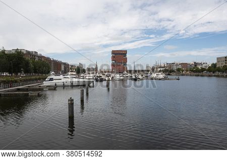 Antwerp, Belgium, July 19, 2020, The Museum Aan De Stroom Called The Mas Seen From The Willemdok