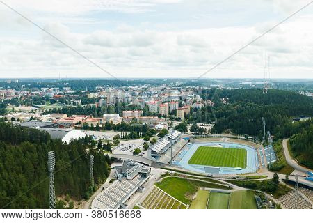 Lahti, Finland - 4 August 2020: View To Lahti City And Sports Centre From Ski Jump Tower Suurmaki