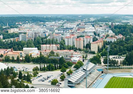 Lahti, Finland - 4 August 2020: View To Lahti City And Sports Centre From Ski Jump Tower Suurmaki