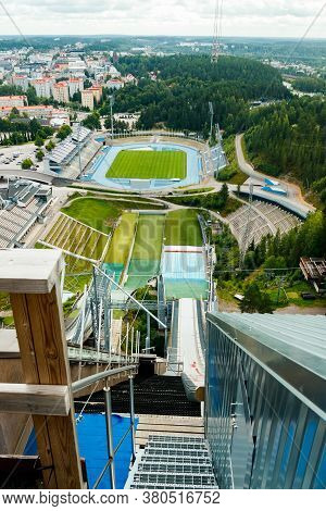 Lahti, Finland - 4 August 2020: View To Lahti City And Sports Centre From Ski Jump Tower Suurmaki