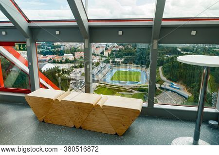 Lahti, Finland - 4 August 2020: View To Lahti City And Sports Centre From Ski Jump Tower Suurmaki