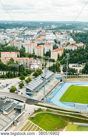 Lahti, Finland - 4 August 2020: View To Lahti City And Sports Centre From Ski Jump Tower Suurmaki