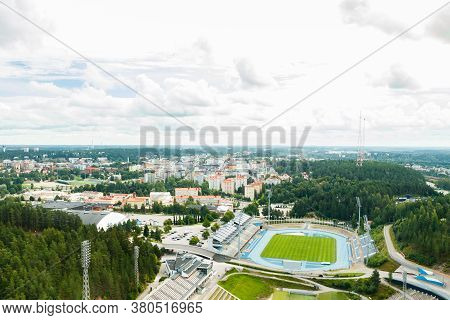 Lahti, Finland - 4 August 2020: View To Lahti City And Sports Centre From Ski Jump Tower Suurmaki