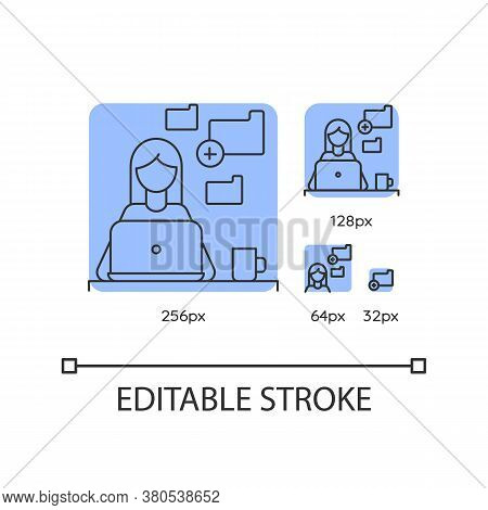 Data Entry Jobs Blue Linear Icons Set. Data Tasks And Form Filling, Word Document Formatting. Thin L