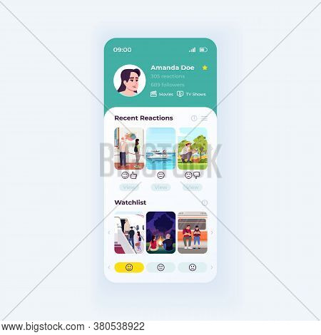 Movie Advisor App Smartphone Interface Vector Template. Mobile App Page Day Mode Design Layout. Rece