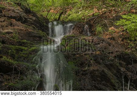 Waterfall Near Kouty Nad Desnou Village In Summer Day