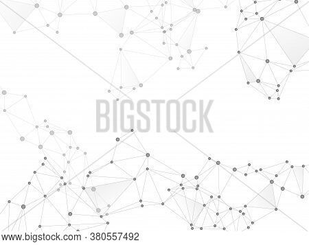 Block Chain Global Network Technology Concept. Network Nodes Greyscale Plexus Background. Global Dat
