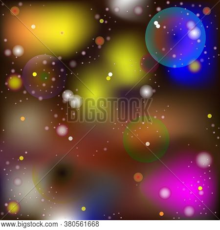 Vector Abstract Image In The Style Of A Mysterious Macro And Microworld. Glowing Spheres And Balls M
