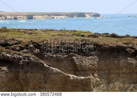 Coastal Bluffs Covered With Chaparral Plants Overlooking The Pacific Ocean Taken At The Rugged Centr