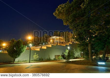 night view of Greek Park in Odessa city, Ukraine, near Potemkin stairs and Primorskiy boulevard
