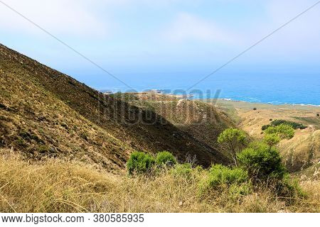 Coastal Hillside With Chaparral Shrubs Overlooking The Pacific Ocean Taken At Montana De Oro State P