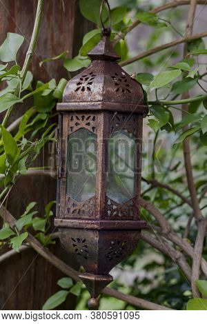 An Old Vintage Lamp Set Up Outdoors Close Up