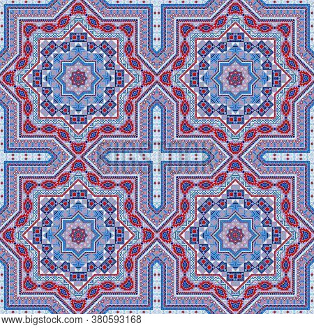 Ornate Italian Maiolica Tile Seamless Ornament. Ethnic Geometric Vector Patchwork. Quilt Print Desig