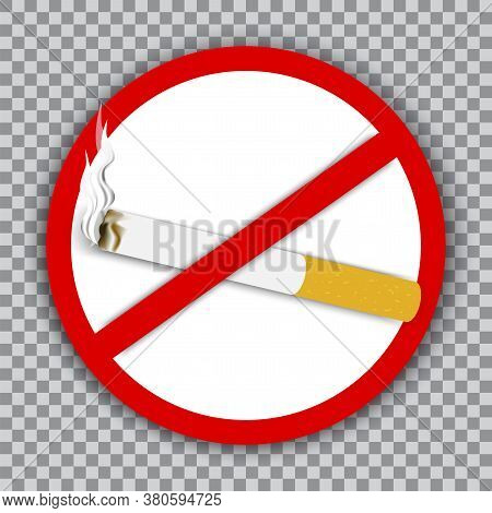 Realistic Sign Of Stop Cigarette. Vector Red Badge Of No Smoking. The Symbol Of The Harm Of Tobacco 