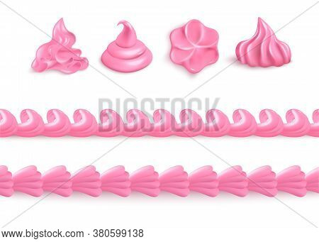 Pink Whipped Cream Set - Isolated Cake Icing Toppings With Different Shapes