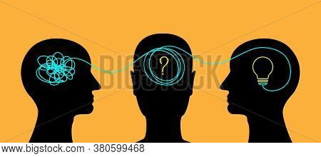 Process Of Creative Teamwork, Solving The Problems Or Mind Discovery. Conceptual Illustration Of Bra