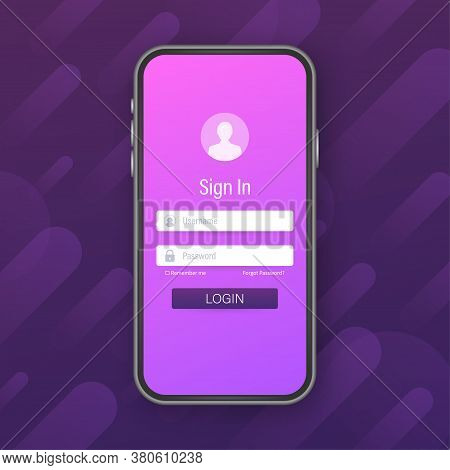 Clean Mobile Ui Design Concept. Login Application With Password Form Window. Vector Stock Illustrati