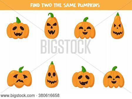 Find Two The Same Halloween Jack O Lantern Pumpkins.