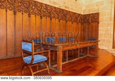 Valencia, Spain - July 15, 2020: Interior Of Lonja De La Seda, Silk Exchange, Gothic Style Civil Bui