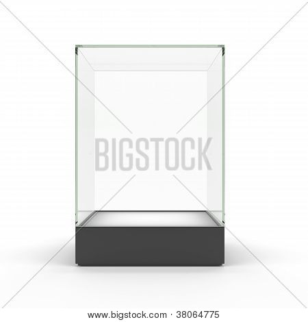 Empty glass showcase for exhibit isolated