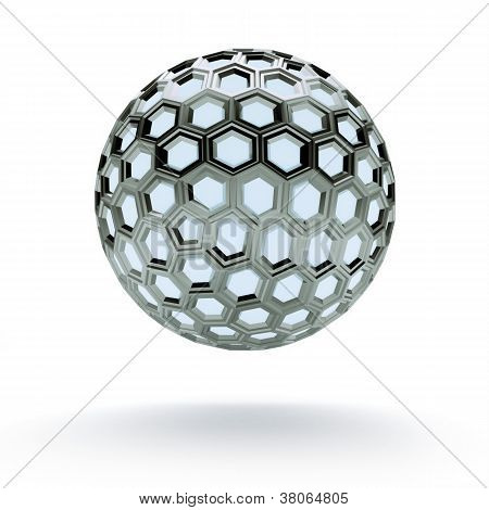 Metal globe with hexagon signs.