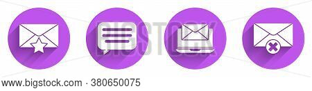 Set Envelope With Star, Speech Bubble Chat, Laptop With Envelope And Delete Envelope Icon With Long 