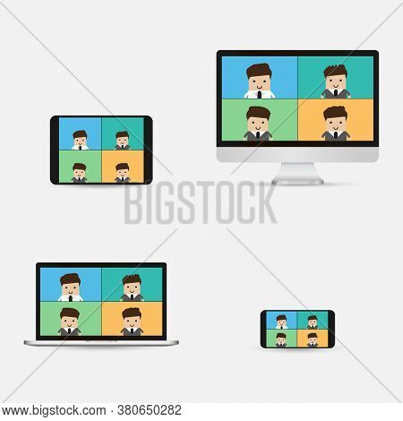 Online Class. Stay School Learn Study From Home Via Teleconference Web Video Conference Call During 