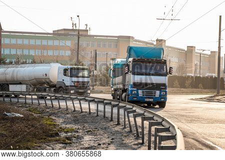 Ukraine, Kyiv - May 10, 2020: Cargo Truck On The Road. Transportation And Logistic. Tir.