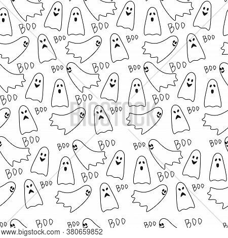 Vector Seamless Pattern Casts And Boo. Halloween Background. Print On Paper, Fabric, Ceramics.