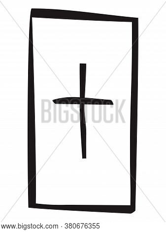 Vector Outline Illustration Cross Tombstone. Halloween Design