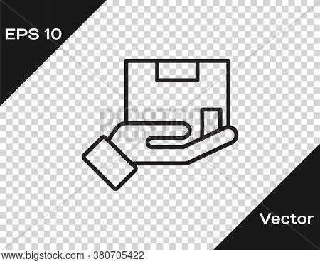 Black Line Delivery Insurance Icon Isolated On Transparent Background. Insured Cardboard Boxes Beyon