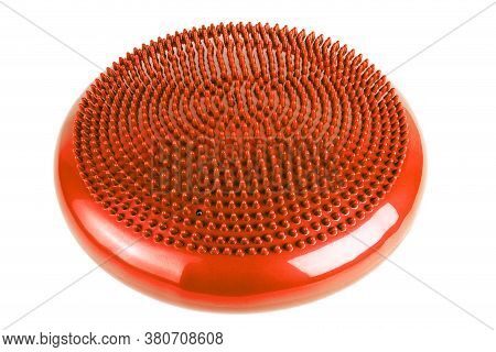 Orange Inflatable Balance Disk Isoleated On White Background, It Is Also Known As A Stability Disc, 
