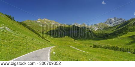 Mountain Landscape Along The Road To Crocedomini Pass, In The Brescia Province, Lombardy, Italy, At 