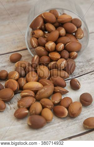 Argand Nuts On A Grey Background, Close Up