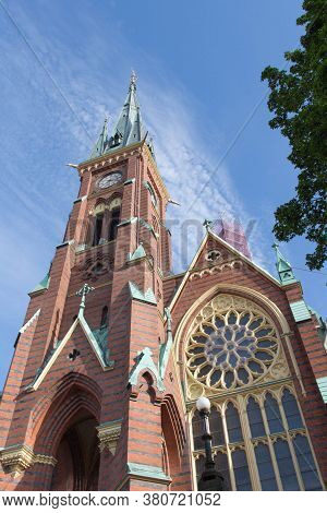 Gothenburg, Sweden - June 16 2019: The Facade View Of Oscar Fredriks Church On June 16 2019 In Gothe