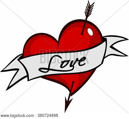 Illustration Tattoo Love Heart Flag Romance Red