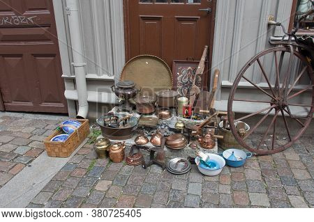 Gothenburg, Sweden - June 18 2019: The View Of Antique Shops In The Old Haga District On June 18 201