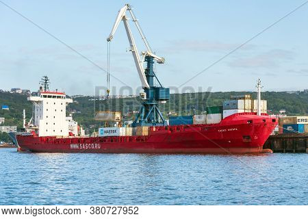Cargo Container Ship Sasco Angara Russian Sakhalin Shipping Company At Pier Container Terminal Comme